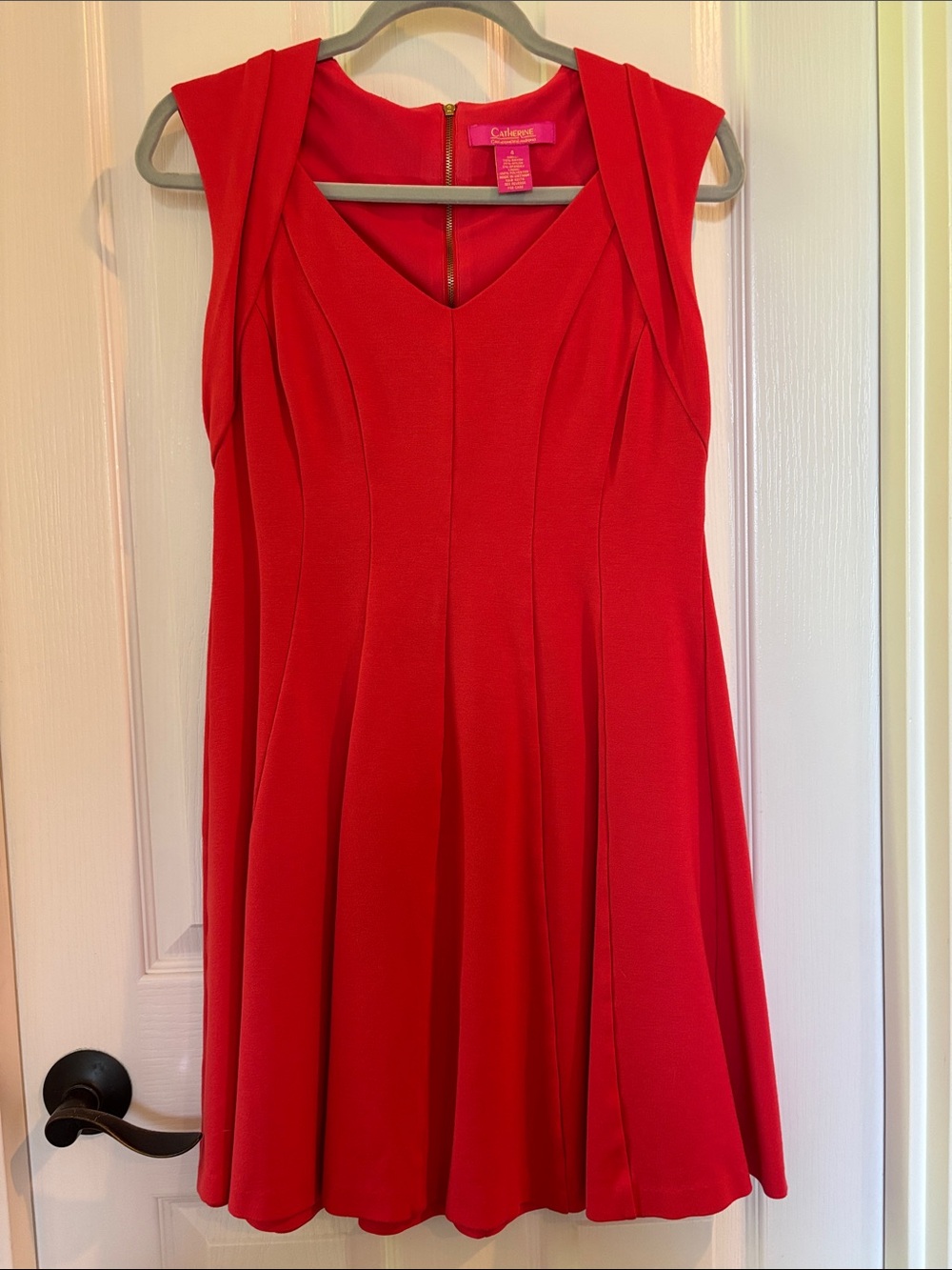 Catherine Malandrino Red V-Neck Fit-and-Flare Dress